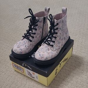 art class Pink Floral Combat Boots with Black Laces